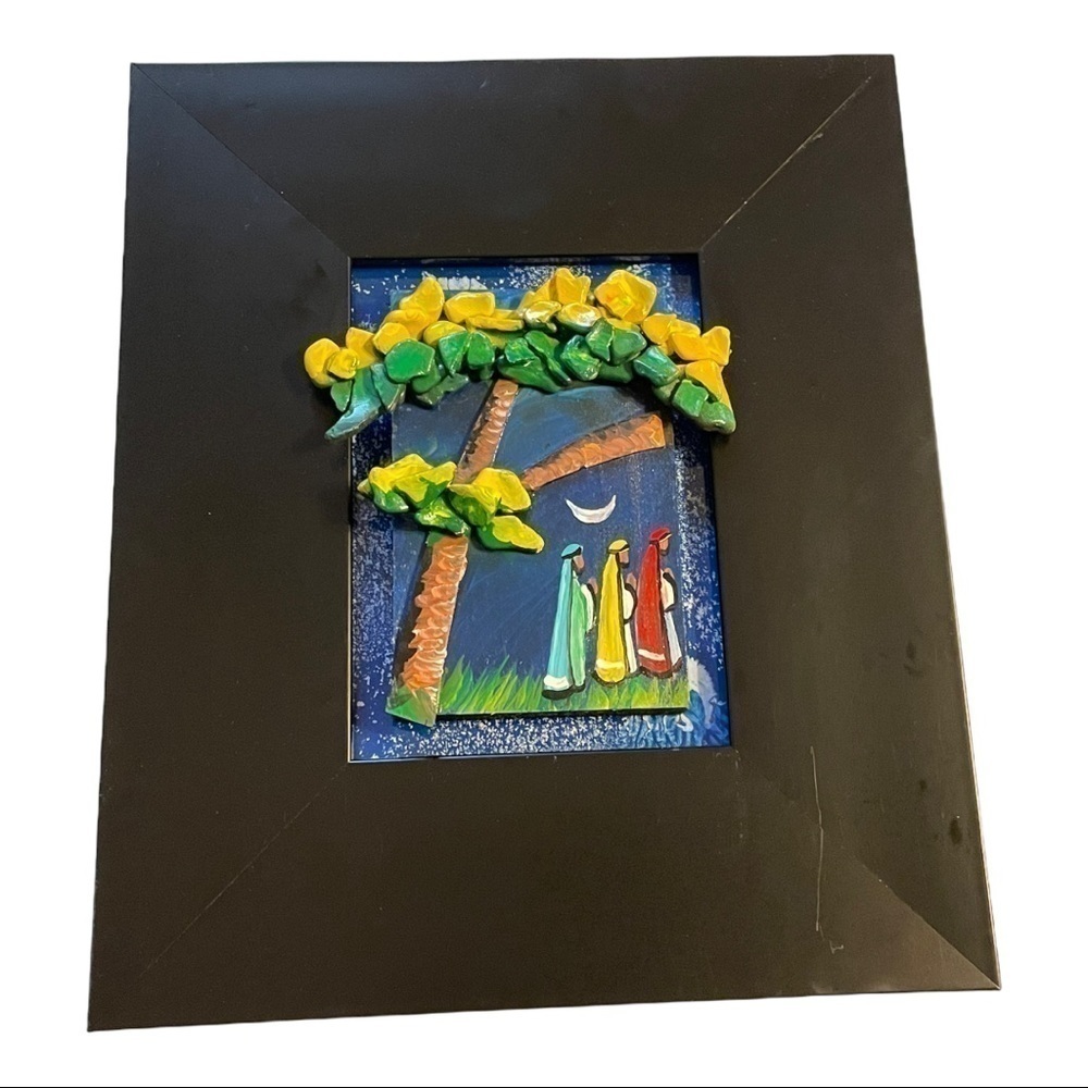 𝅺MIXED media art of the three kings/acacia tree, black frame